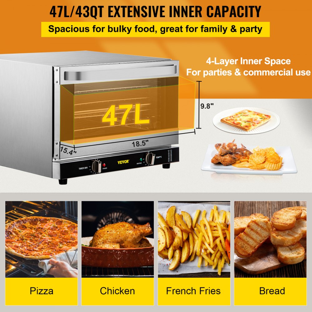 FD-47 - Compact 47L Convection Oven, 18.5"x15.4", Rapid Heating & Easy Control