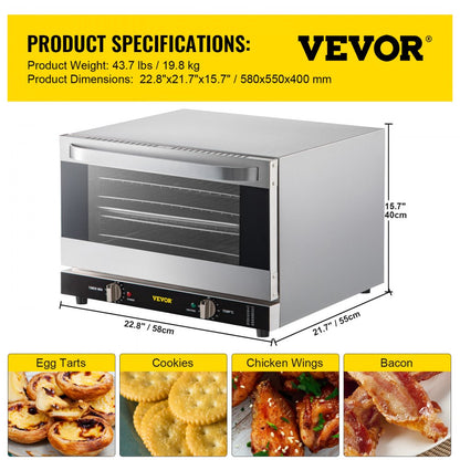 FD-47 - Compact 47L Convection Oven, 18.5"x15.4", Rapid Heating & Easy Control