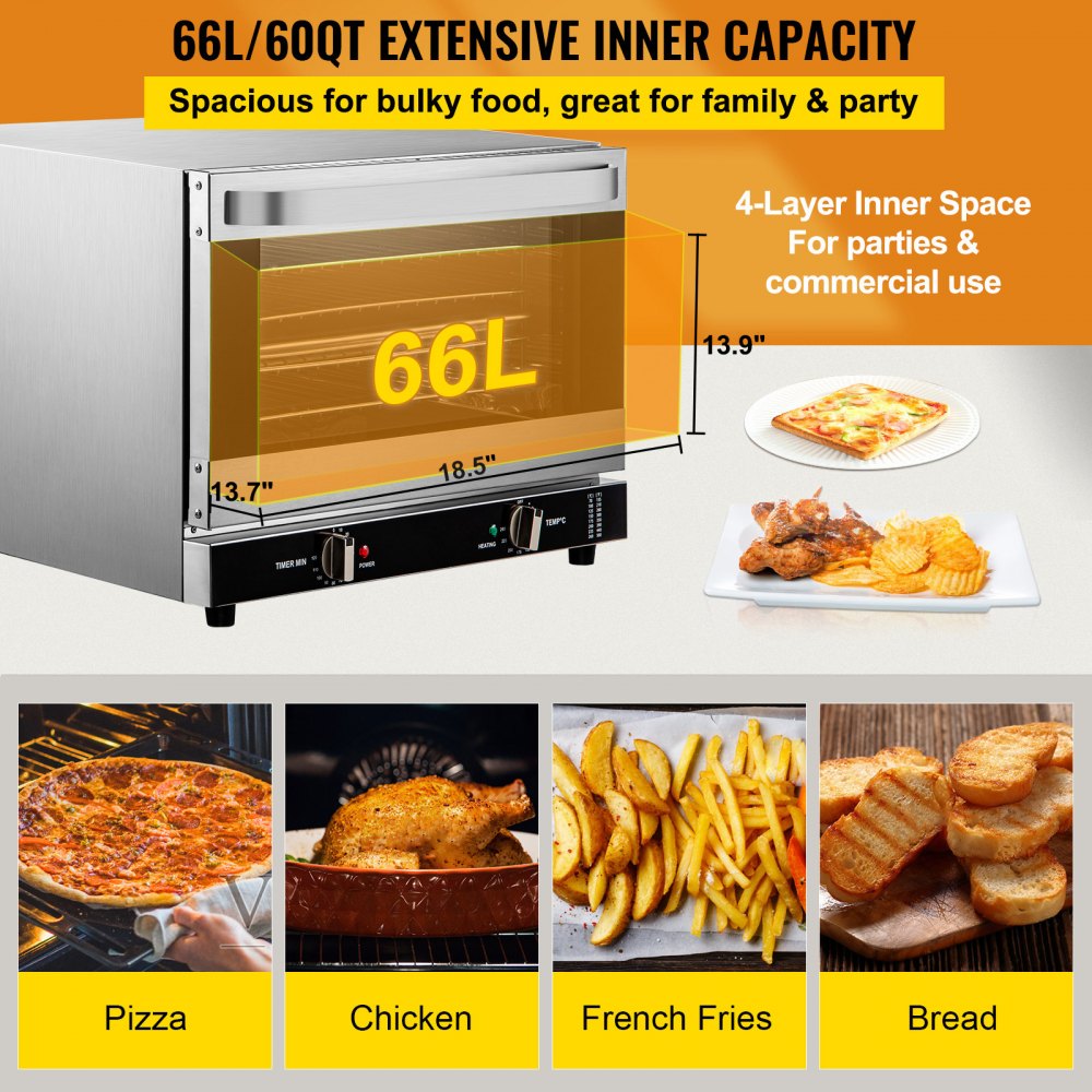 FD-66 - 66L Half-Size Electric Convection Oven with 4 Trays & Glass Door