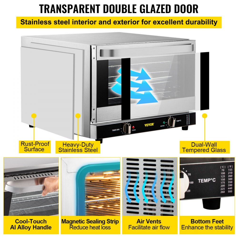 FD-66 - 66L Half-Size Electric Convection Oven with 4 Trays & Glass Door