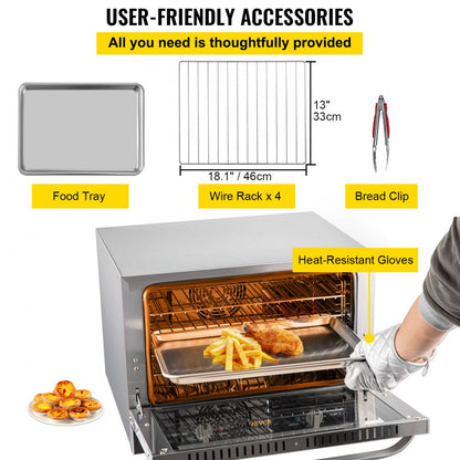 FD-66 - 66L Half-Size Electric Convection Oven with 4 Trays & Glass Door