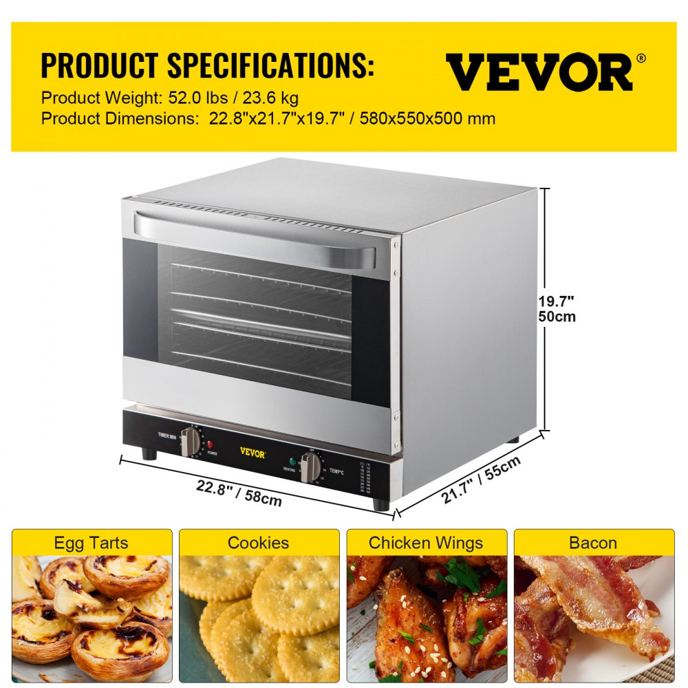 FD-66 - 66L Half-Size Electric Convection Oven with 4 Trays & Glass Door