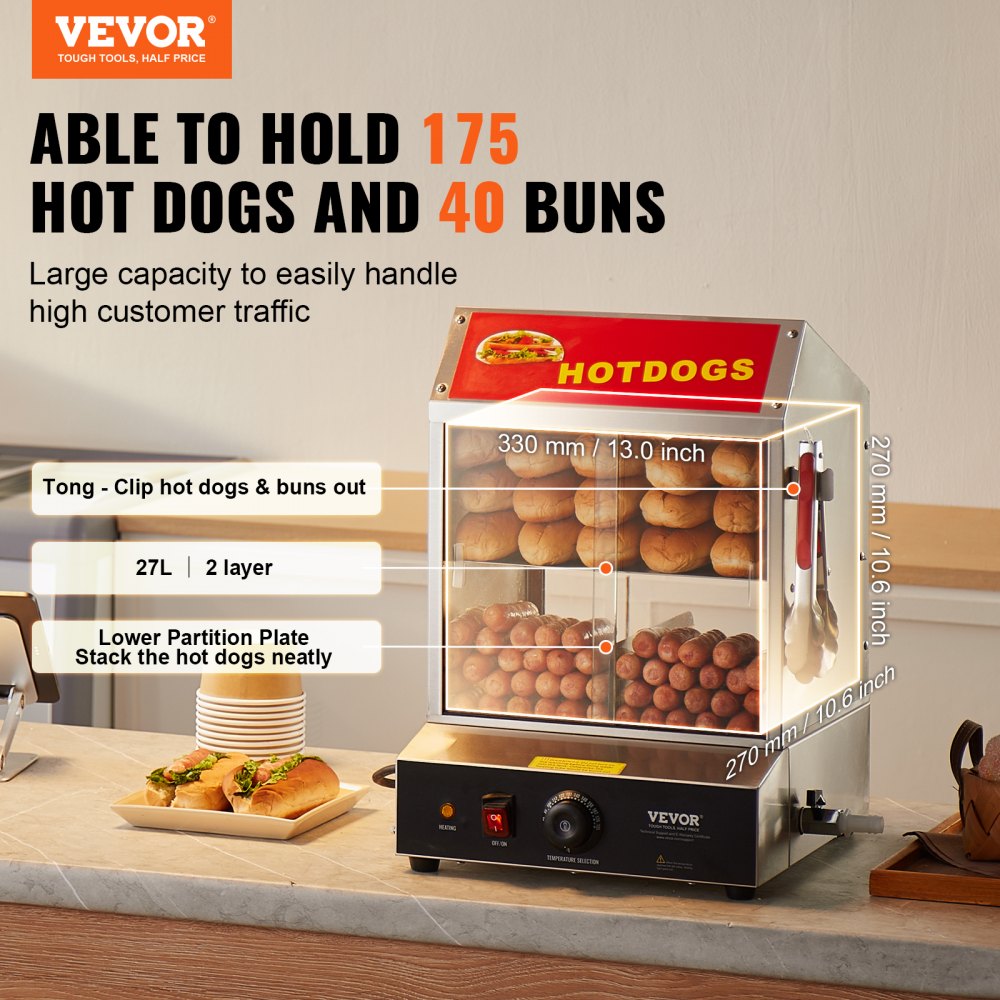 NB-RGG-001 - 28.5QT Stainless Steel Hot Dog Steamer with Adjustable Shelves