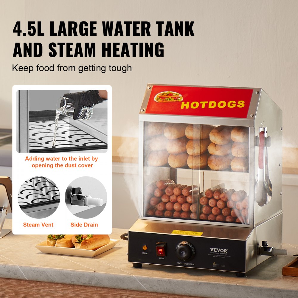 NB-RGG-001 - 28.5QT Stainless Steel Hot Dog Steamer with Adjustable Shelves