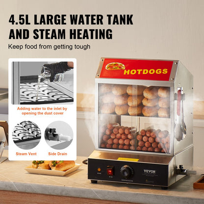 NB-RGG-001 - 28.5QT Stainless Steel Hot Dog Steamer with Adjustable Shelves