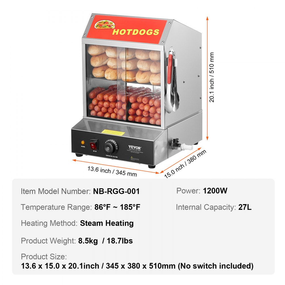 NB-RGG-001 - 28.5QT Stainless Steel Hot Dog Steamer with Adjustable Shelves