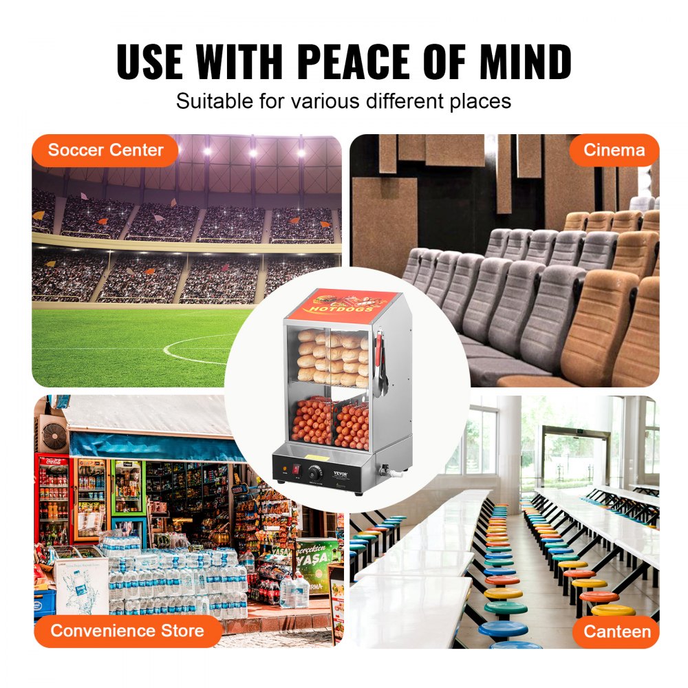 NB-RGG-001X - 39QT VEVOR Hot Dog Steamer with Stainless Steel and Glass Design