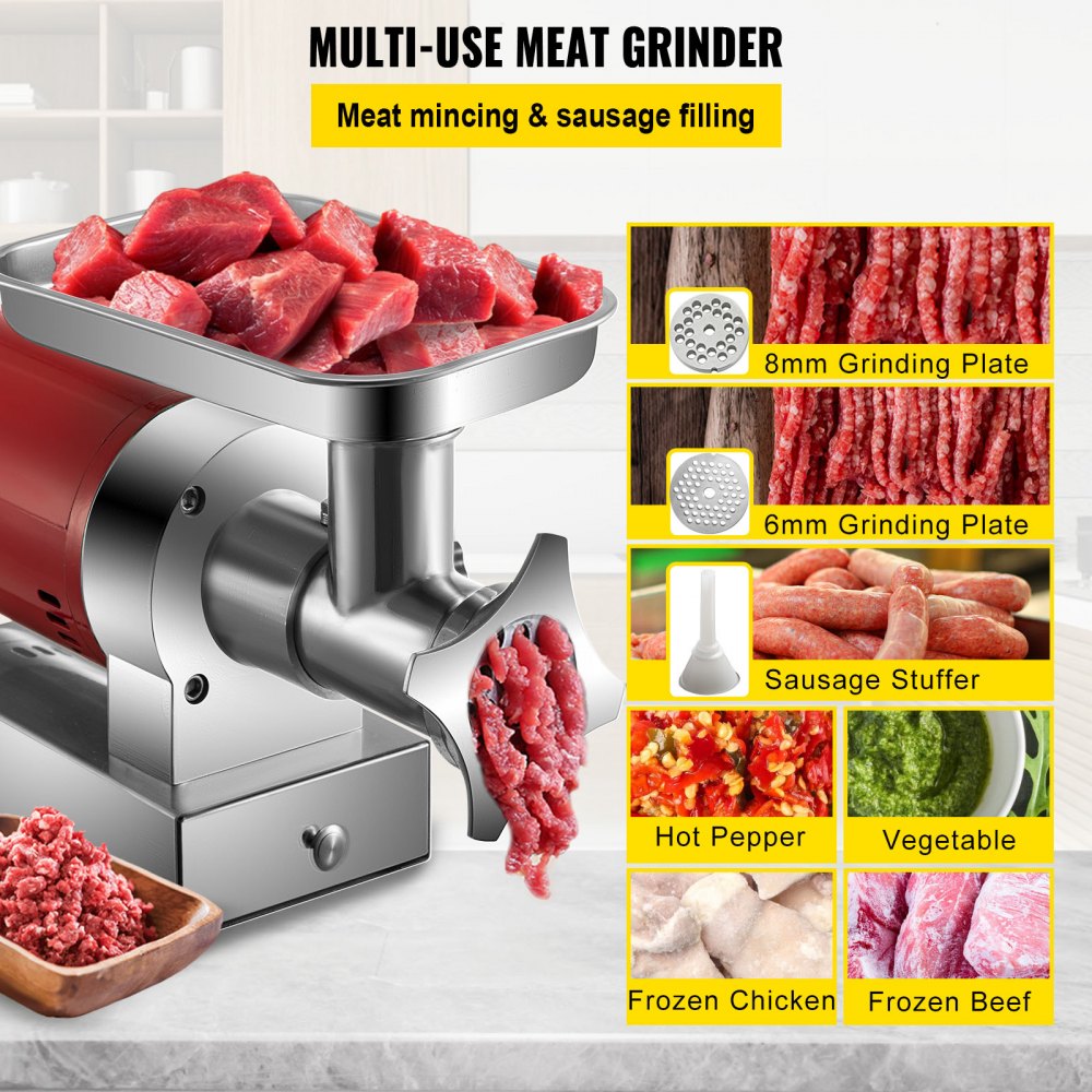 5G-22A - 1100W Stainless Steel Electric Meat Grinder with Dual Plates