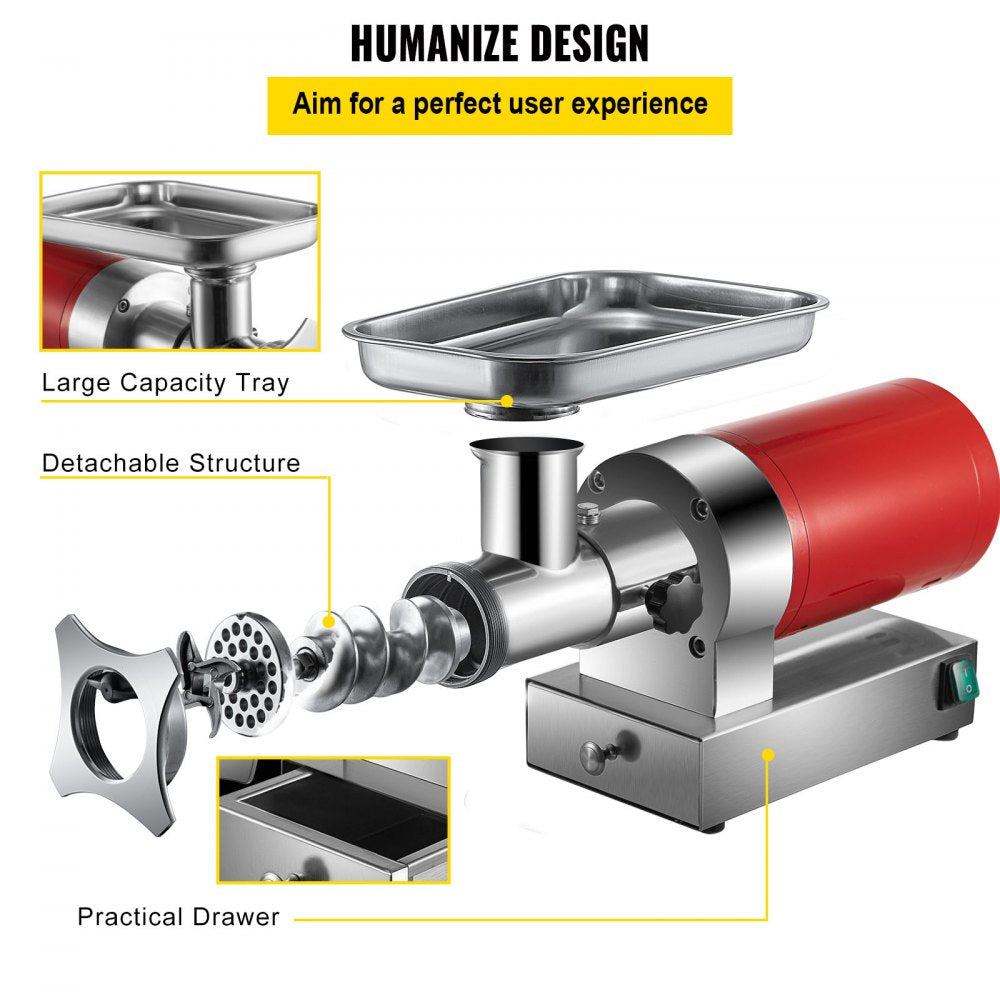 5G-22A - 1100W Stainless Steel Electric Meat Grinder with Dual Plates
