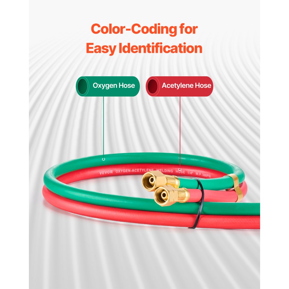 RTW1450A - Durable 50FT Oxygen Acetylene Hose, 1/4-inch, 300 PSI Rated