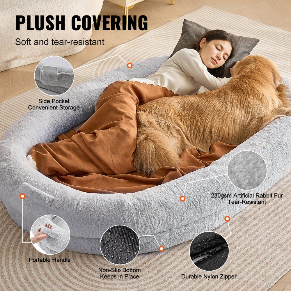 HS-002 - Cozy 72x48in Faux Fur Human Dog Bed with Washable Cover