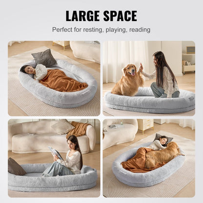 HS-002 - Cozy 72x48in Faux Fur Human Dog Bed with Washable Cover
