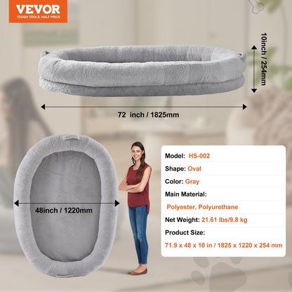 HS-002 - Cozy 72x48in Faux Fur Human Dog Bed with Washable Cover