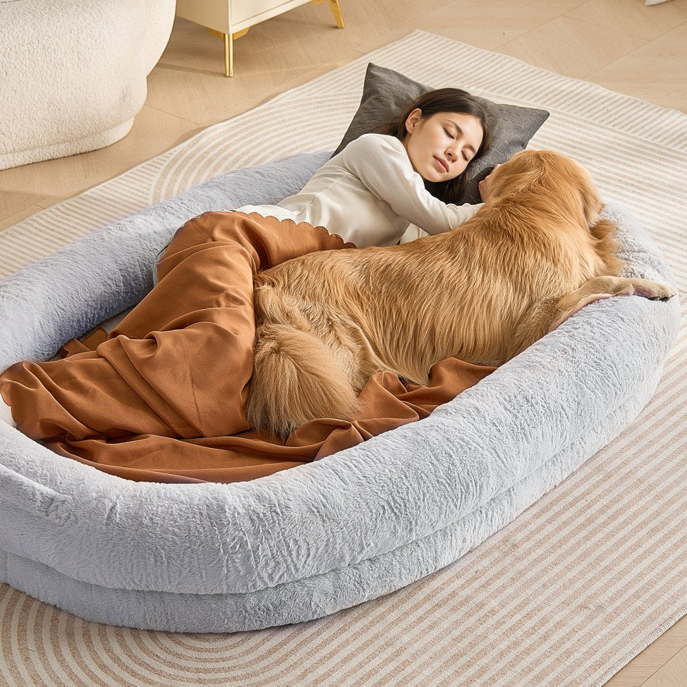HS-002 - Cozy 72x48in Faux Fur Human Dog Bed with Washable Cover