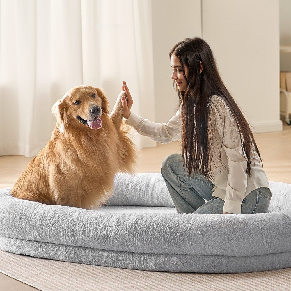 HS-002 - Cozy 72x48in Faux Fur Human Dog Bed with Washable Cover