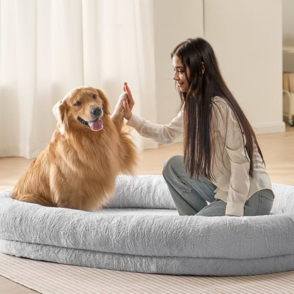 HS-002 - Cozy 72x48in Faux Fur Human Dog Bed with Washable Cover