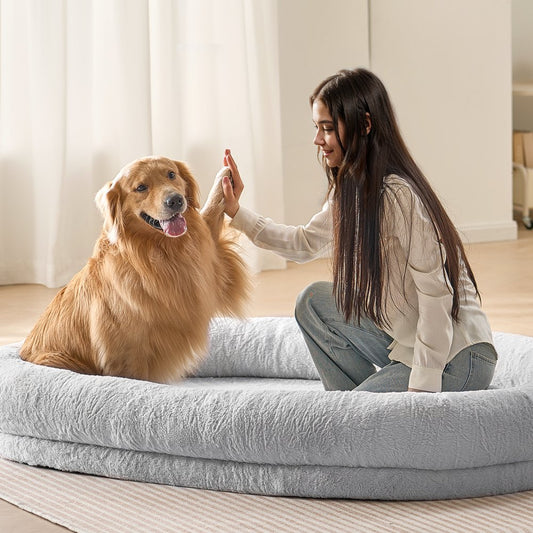 HS-002 - Cozy 72x48in Faux Fur Human Dog Bed with Washable Cover