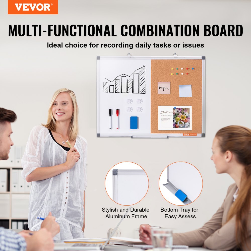 A015-1824CW - 24"x18" VEVOR Whiteboard & Cork Board Combo for Organization