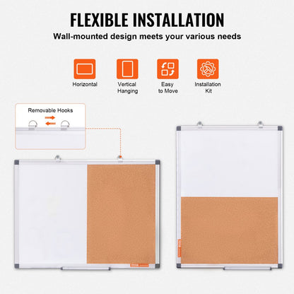 A015-1824CW - 24"x18" VEVOR Whiteboard & Cork Board Combo for Organization