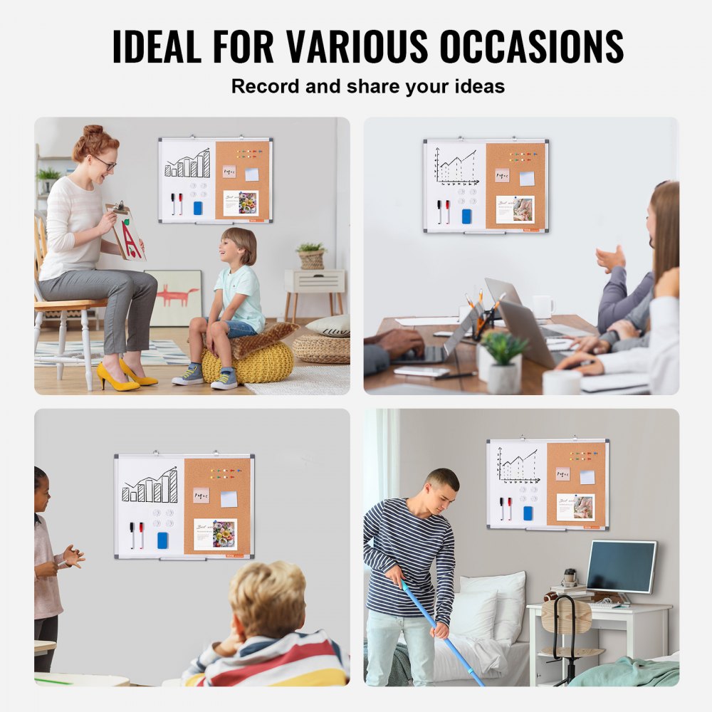 A015-1824CW - 24"x18" VEVOR Whiteboard & Cork Board Combo for Organization