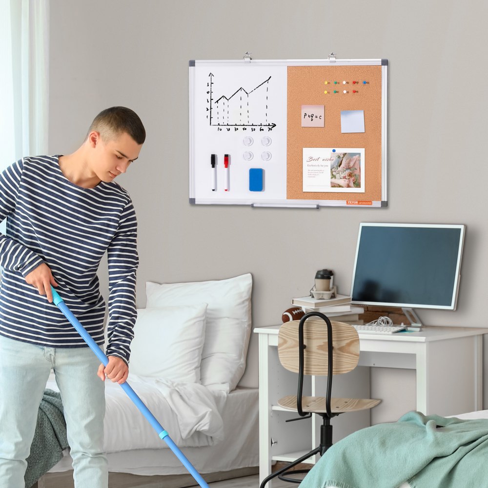 A015-1824CW - 24"x18" VEVOR Whiteboard & Cork Board Combo for Organization