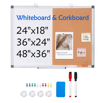 A015-1824CW - 24"x18" VEVOR Whiteboard & Cork Board Combo for Organization