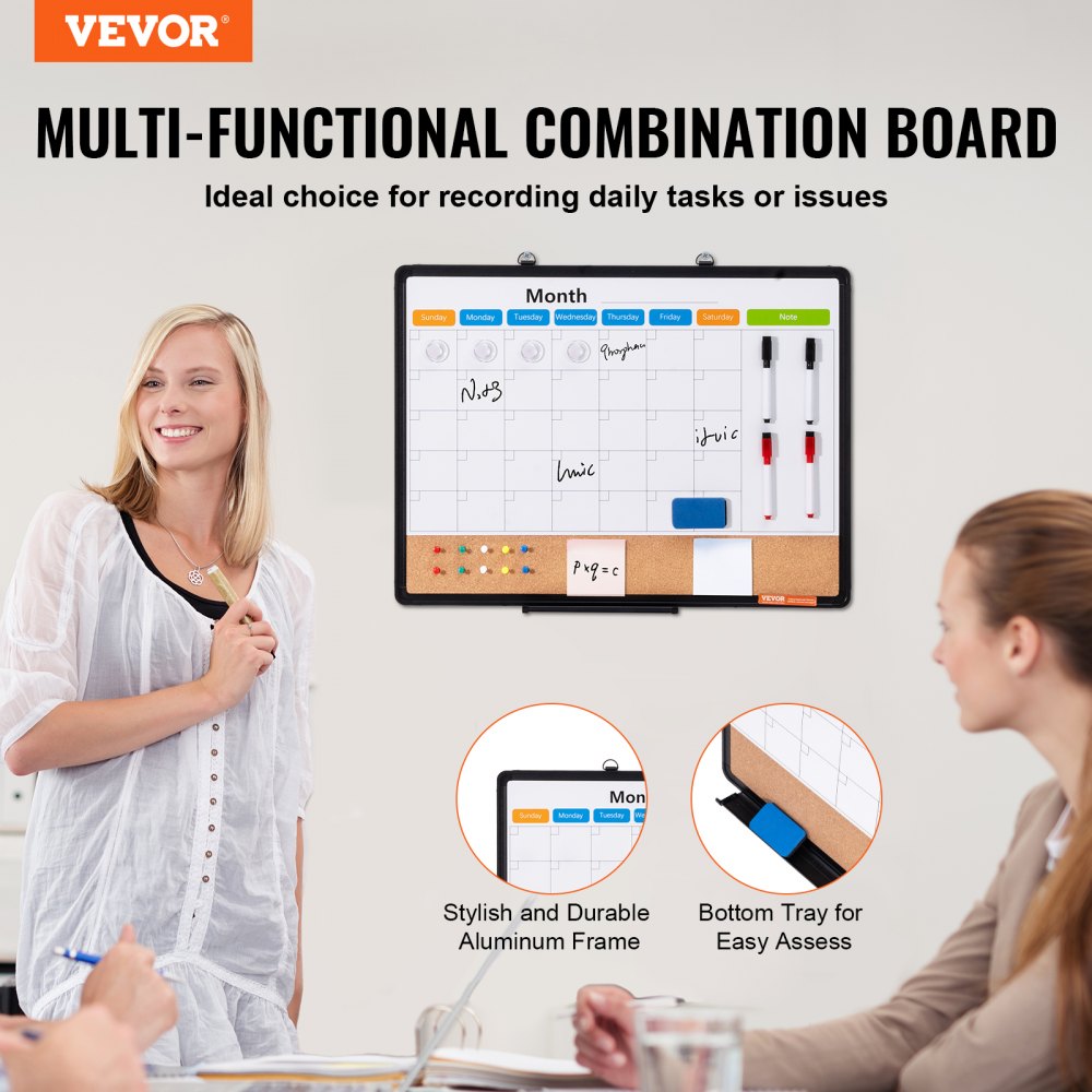 A210-1824CPW - 24" x 18" Multi-Function Cork Board with Calendar and Whiteboard