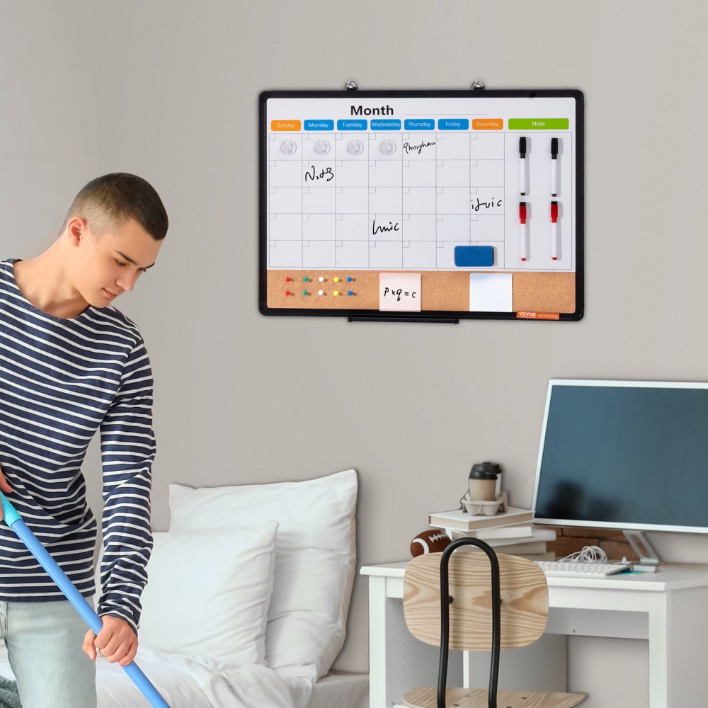 A210-1824CPW - 24" x 18" Multi-Function Cork Board with Calendar and Whiteboard