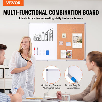 A015-2436CW - 36"x24" Whiteboard-Cork Board Combo with Marker Tray