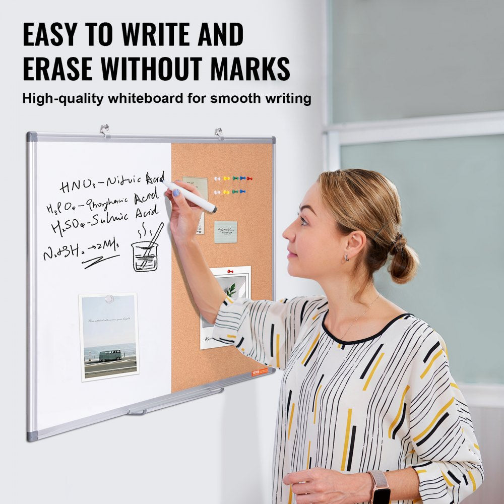 A015-2436CW - 36"x24" Whiteboard-Cork Board Combo with Marker Tray