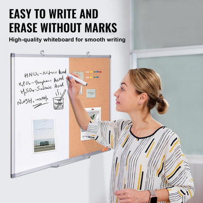 A015-2436CW - 36"x24" Whiteboard-Cork Board Combo with Marker Tray