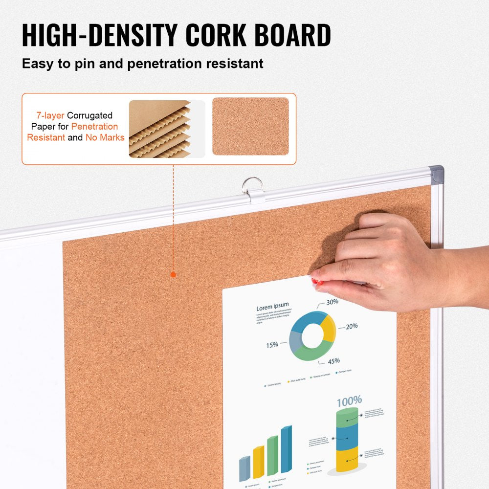 A015-2436CW - 36"x24" Whiteboard-Cork Board Combo with Marker Tray
