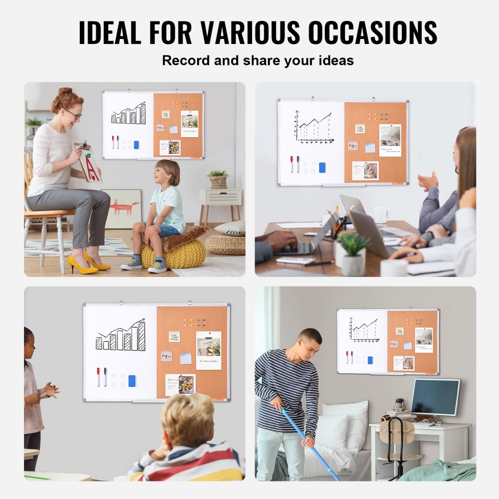 A015-2436CW - 36"x24" Whiteboard-Cork Board Combo with Marker Tray