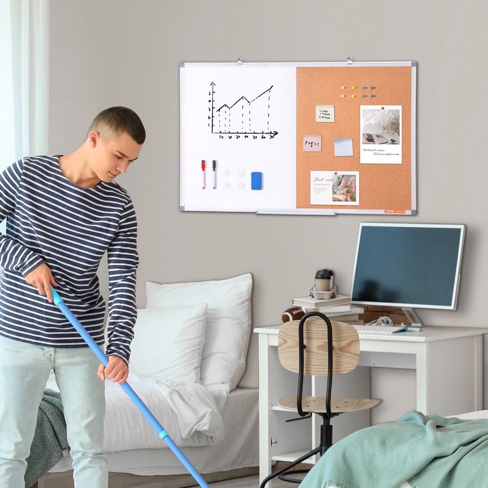 A015-2436CW - 36"x24" Whiteboard-Cork Board Combo with Marker Tray