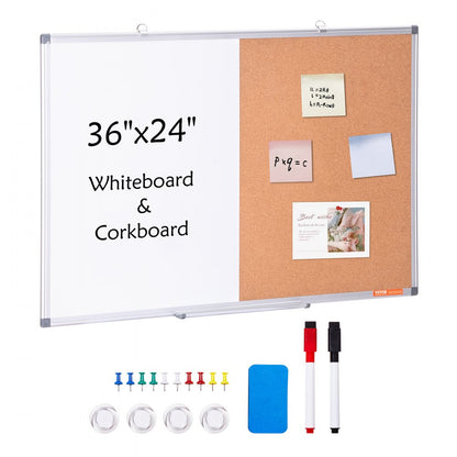 A015-2436CW - 36"x24" Whiteboard-Cork Board Combo with Marker Tray