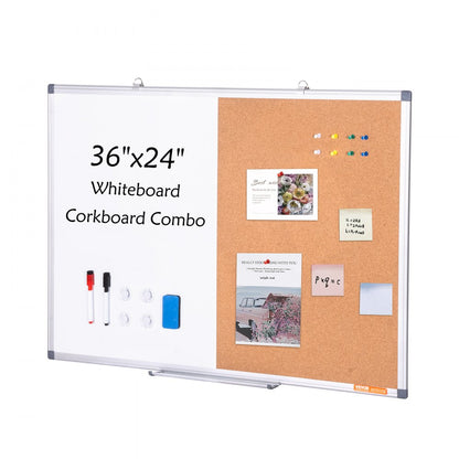 A015-2436CW - 36"x24" Whiteboard-Cork Board Combo with Marker Tray