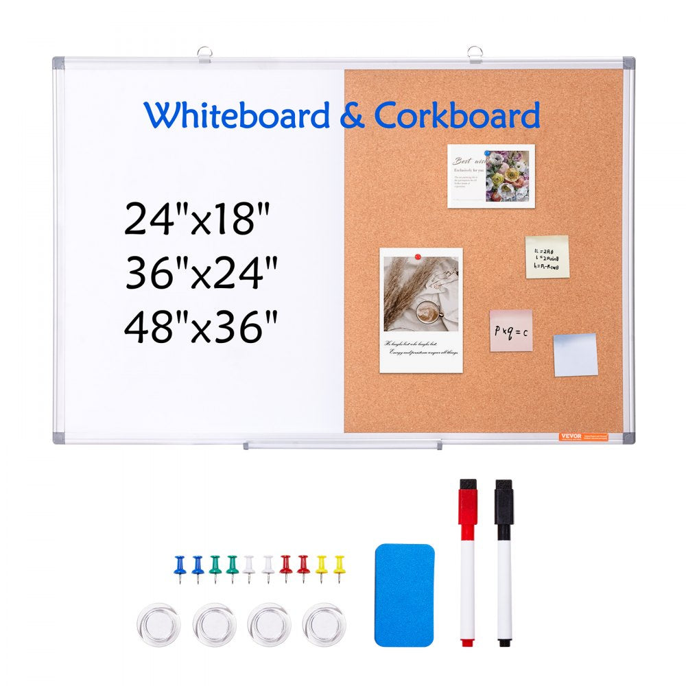 A015-2436CW - 36"x24" Whiteboard-Cork Board Combo with Marker Tray