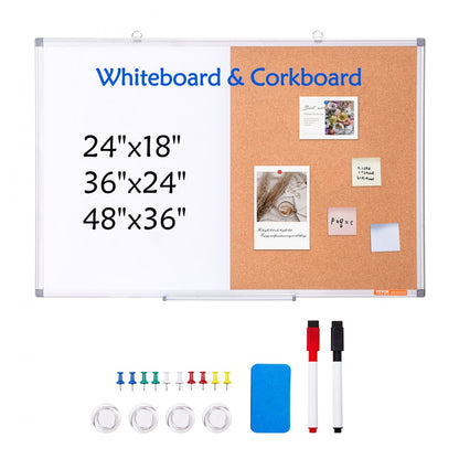 A015-2436CW - 36"x24" Whiteboard-Cork Board Combo with Marker Tray