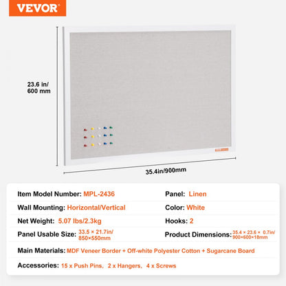 CCB-2436 - 36"x24" White Cork Board with Durable Fiberboard Core