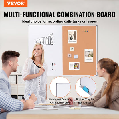 A01-4836CW - 48x36" Whiteboard Cork Combo with Marker Tray
