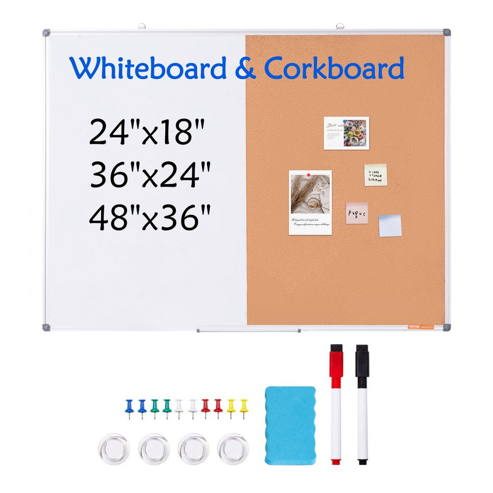 A01-4836CW - 48x36" Whiteboard Cork Combo with Marker Tray