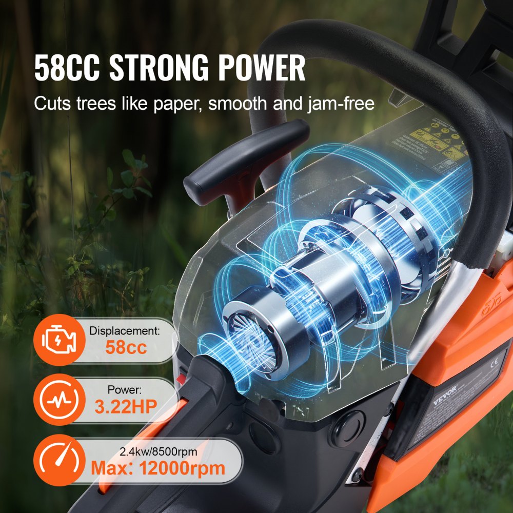 CN-58G - Easy-Start Gas Chainsaw with Tool-Free Chain Tension Adjustment