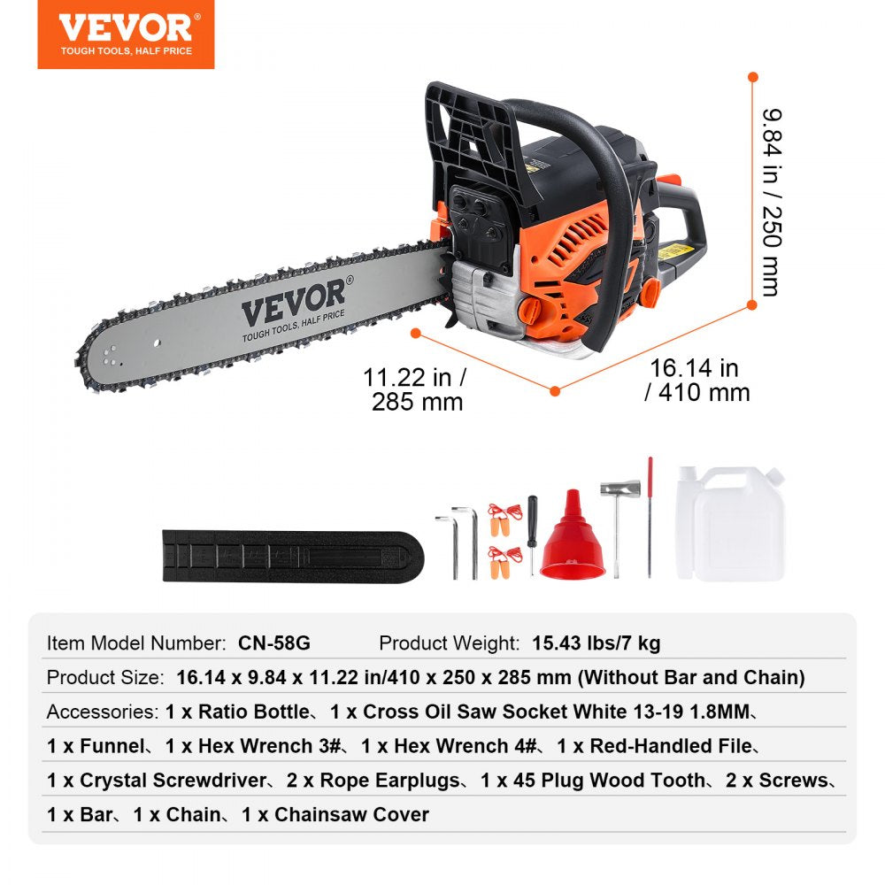 CN-58G - Easy-Start Gas Chainsaw with Tool-Free Chain Tension Adjustment