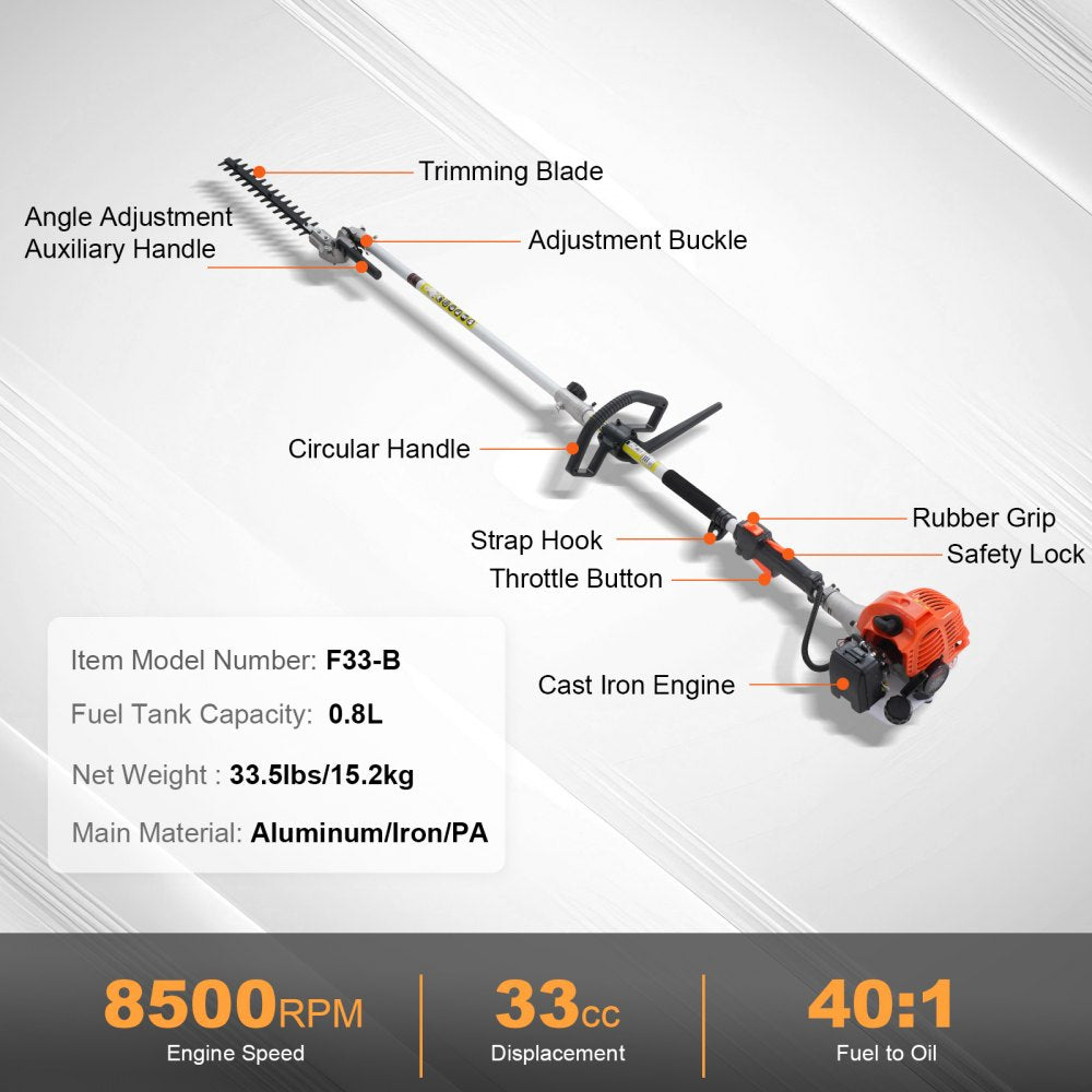 F33-B - VEVOR Gas Hedge Trimmer with Protective Gear and 40-Minute Runtime
