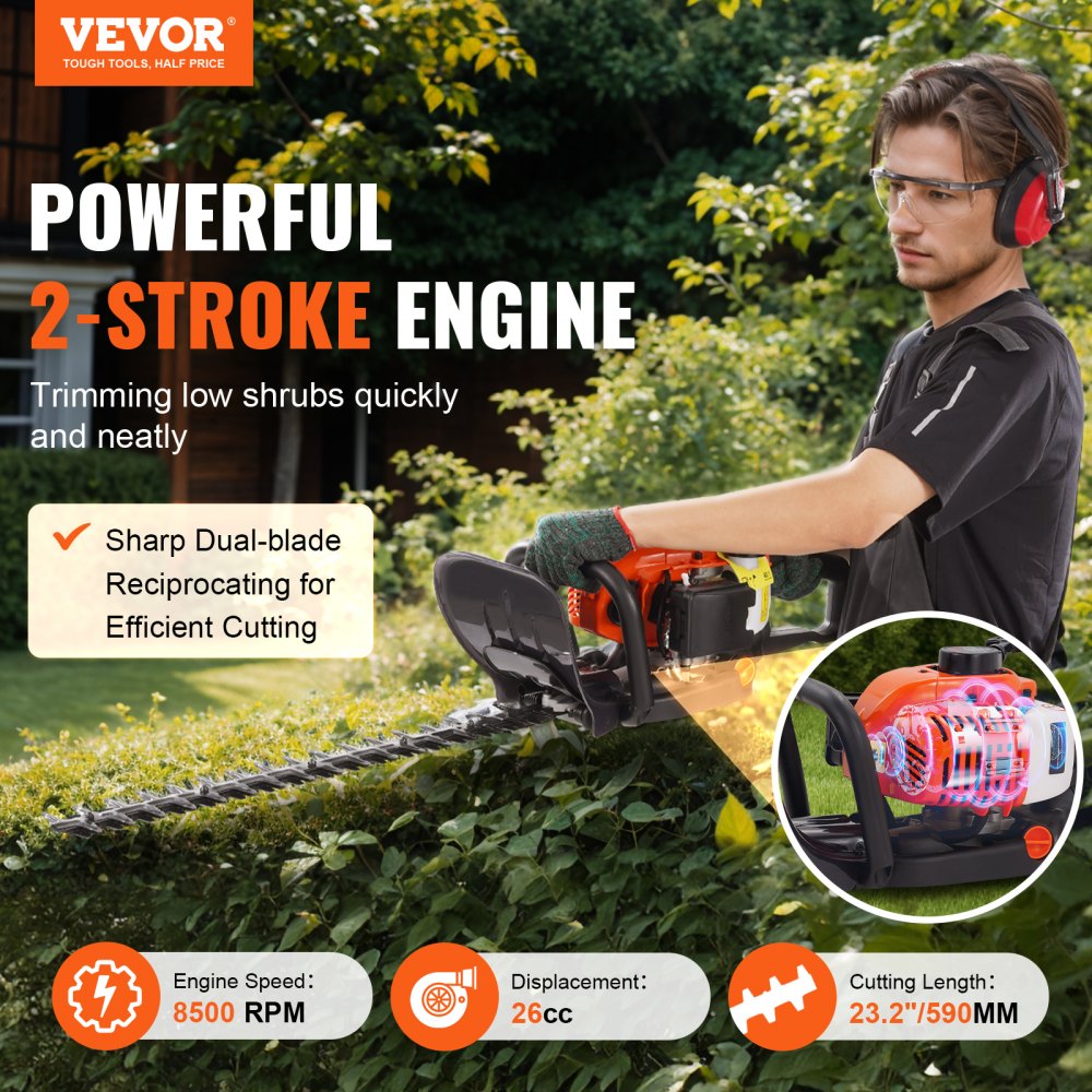 HT-7510 - 23.2" Gas Hedge Trimmer with 2-Stroke Engine & Protective Gear