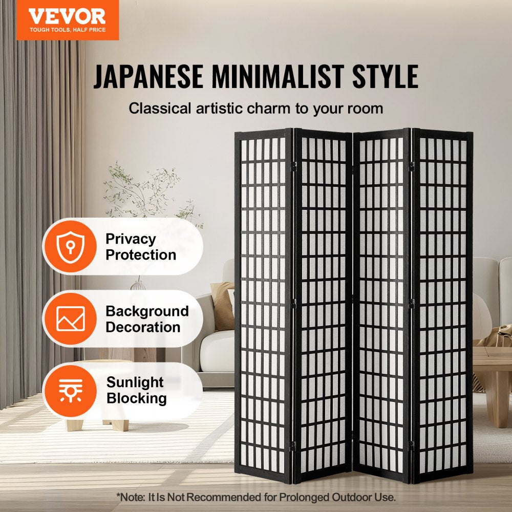 SS-001-4P-BL - 64" Japanese 4-Panel Room Divider with 360° Rotation