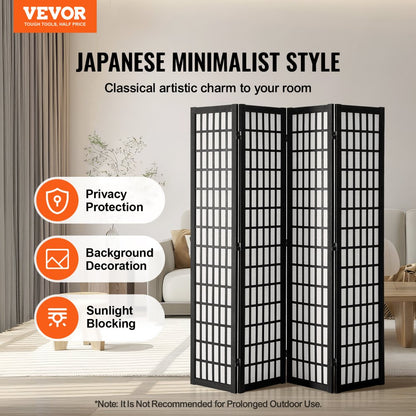 SS-001-4P-BL - 64" Japanese 4-Panel Room Divider with 360° Rotation