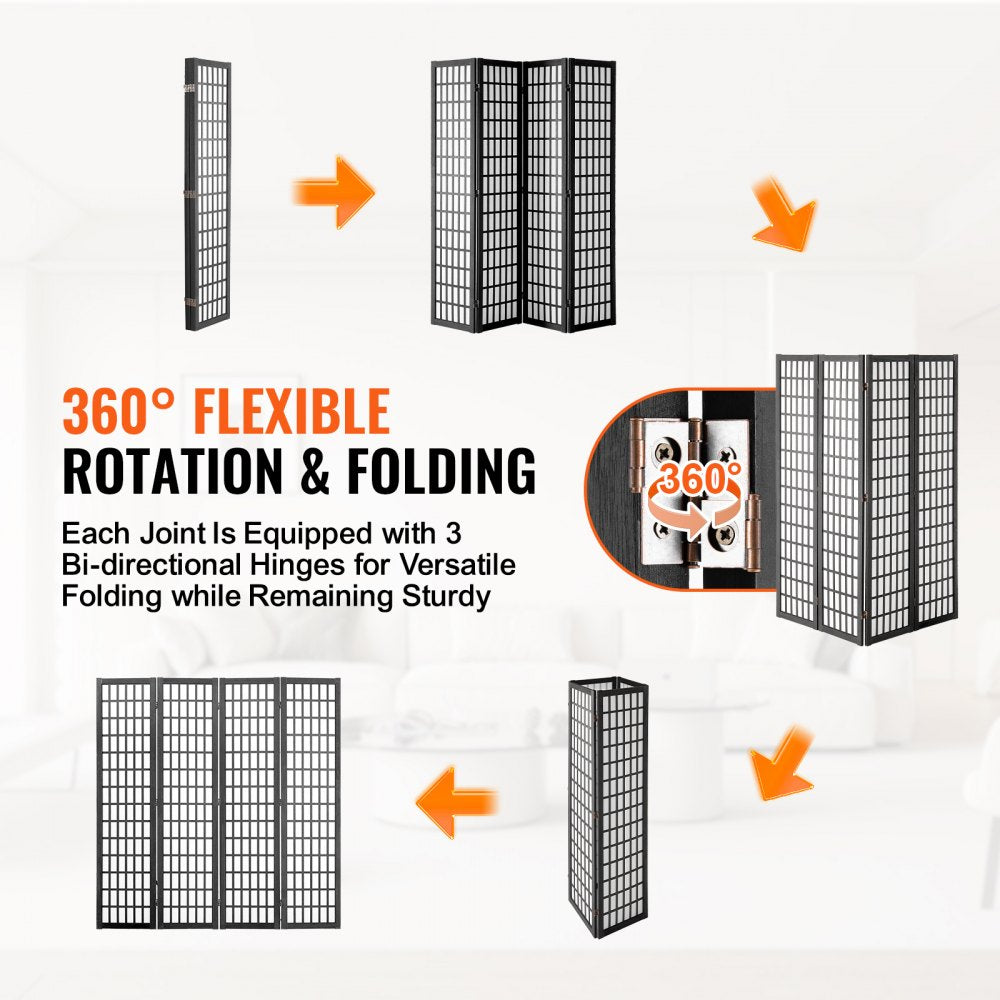 SS-001-4P-BL - 64" Japanese 4-Panel Room Divider with 360° Rotation
