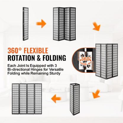 SS-001-4P-BL - 64" Japanese 4-Panel Room Divider with 360° Rotation