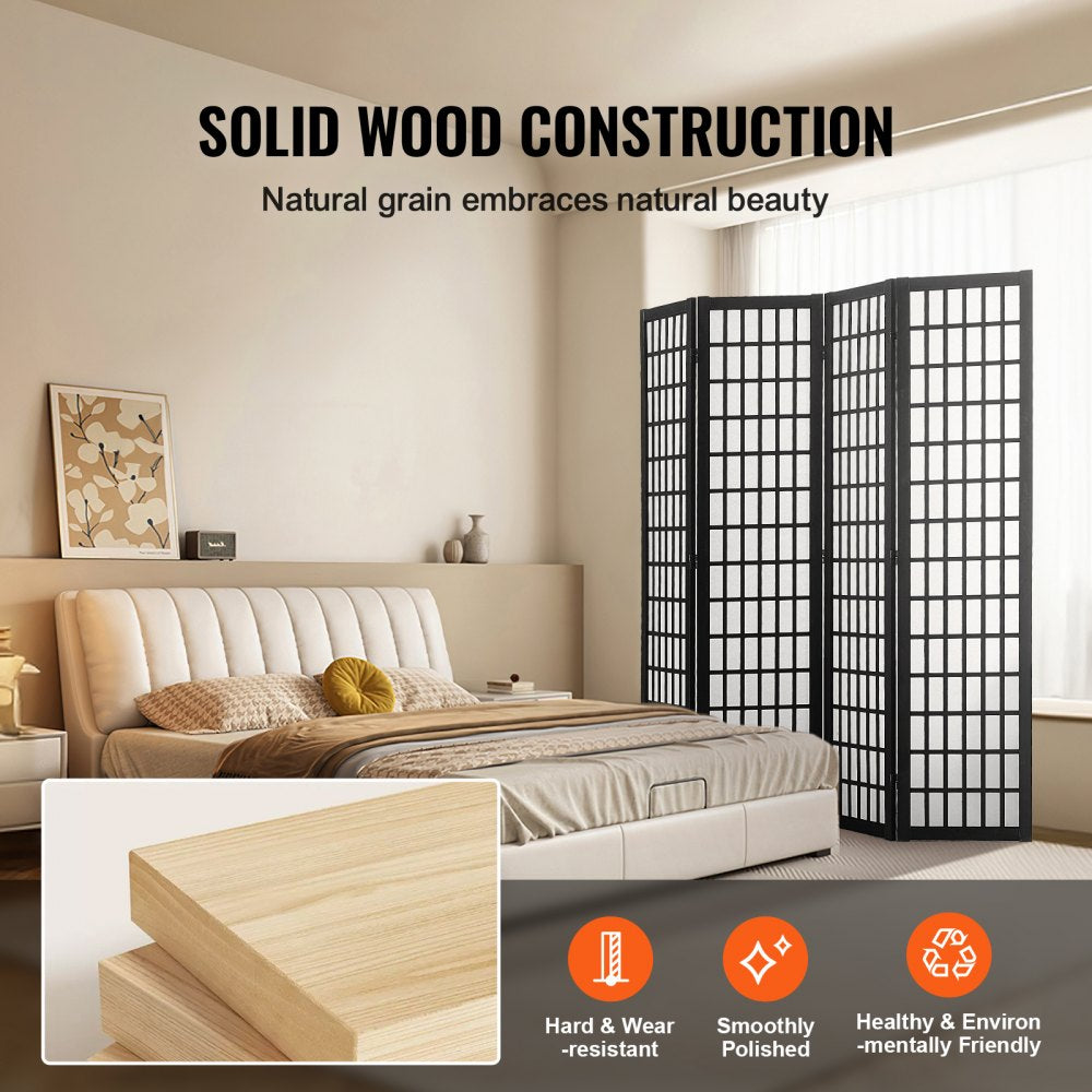 SS-001-4P-BL - 64" Japanese 4-Panel Room Divider with 360° Rotation